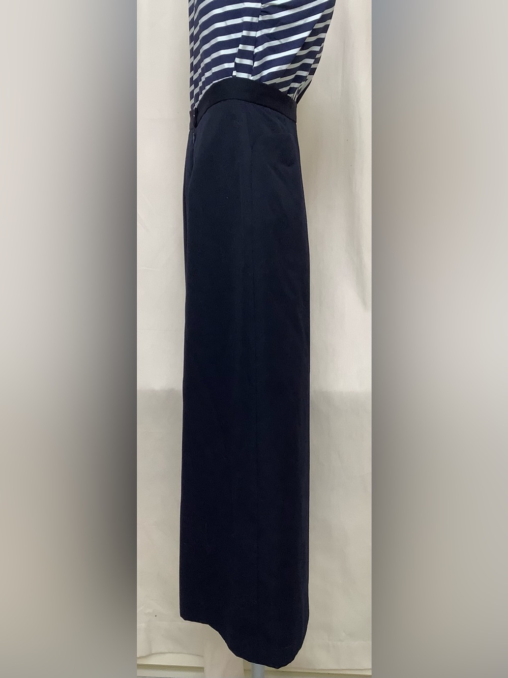 Evan-Picone Dark Blue Straight Midi Skirt-Lined-Front Slit Pockets-Poly Wool-8 - Picture 2 of 5